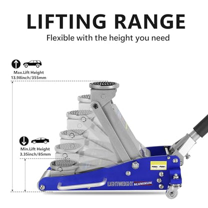 Floor Jack 1.5 Ton Hydraulic Low Profile Aluminum and Steel Car Jack, Lightweight Service Jack with Quick Lift Dual Pump, 3,000 lb Capacity, Lift Range 3.3"-18.5",Blue - color: Blue-Lift Range 3.3"-18.5", size: 1.5 Ton (Dual Pump)