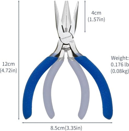 KAIHAOWIN 5" Small Needle Nose Pliers - 2 Pack, Precision Mini Pliers for Jewelry Making, Crafts & Electronics, with Wire Cutter & Spring Loaded Handle, Thin Long Nose Tweezers for Tiny Projects - size: 2 Pack