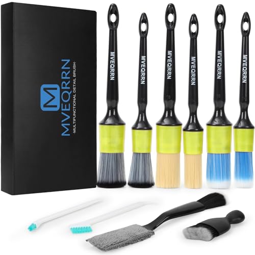 MVEQRRN 10PCS Car Detailing Brush Set,Boars Hair Detail Brush Kit(Green) | Ultra Soft No Scratch, Car Dust Brush,Car Detailing Brushes Kit, Detail Brushes Car Detailing for Interior Exterior - color: 10PCS detail brush set green