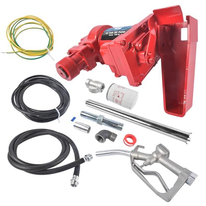 High Flow Fuel Transfer Pump, 12V DC 20GPM Gas Diesel Transfer Pump with 12ft Hose and Manual Nozzle for Vehicle Farm Industrial Use