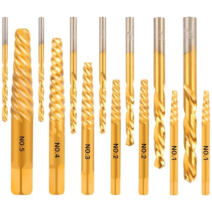 14PCS Easy Out Screw Extractor Set and Left-Hand Drill Bit Set, Stripped Screw Extractor Set for Removing Damaged Screws, Broken Bolts, Studs - size: 14 Pieces