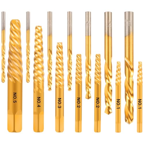 14PCS Easy Out Screw Extractor Set and Left-Hand Drill Bit Set, Stripped Screw Extractor Set for Removing Damaged Screws, Broken Bolts, Studs - size: 14 Pieces