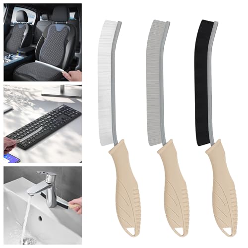 TQRR Cleaning Brush Set 3 Pcs with Soft Bristle and Hard Bristle Crevice | Grout Brush, Auto Vent Cleaning, Wheel Cleaning, Cleaning tool for Kitchen and House Use, Sinks, Shower, Tile, Toilet, Window - color: Khaki