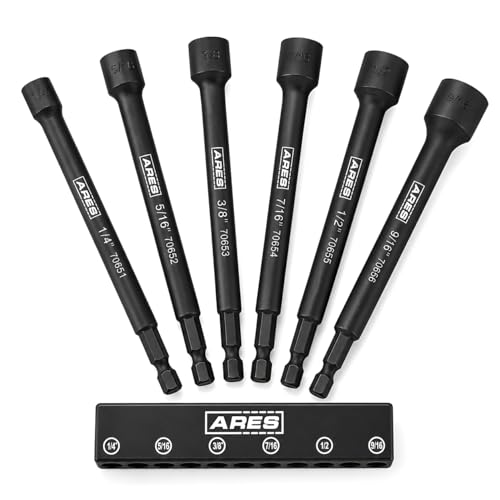 ARES 70650 6-Piece SAE Magnetic Impact Nut Driver Bit Set | Impact Grade Nut Setters with Industrial Strength Magnets - size: 6pc SAE Magnetic Impact Nut Driver Set