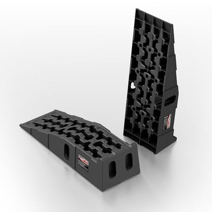 Heavy-Duty Vehicle Service Ramps - 1 Pair Professional Auto Maintenance Lifts for Trucks & SUVs, High-Lift Tire Ramps for Underbody Oil Change, Integrated Support for Jack Stands - size: High Profile V2.0