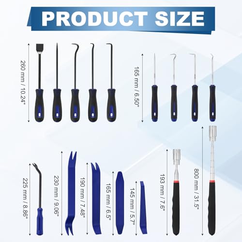 15Pcs Hook and Pick, Straight Head Magnetic Pickup Tool Plastic Pry Pieces Large Small Hook Short Pry Bar Gasket Scraper for Remove Hoses Gaskets Car Panel Fastener, Blue - color: Blue