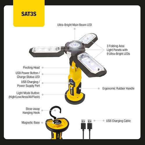 STANLEY SAT3S Rechargeable 1000 Lumen Lithium Spot Light with USB | Folds, Pivots & Extends for Maximum Versatility - style: 1000 Lumen