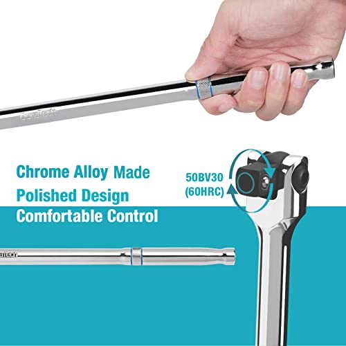 DURATECH 3-Piece Breaker Bar Set with 180° Rotatable Head | 1/4", 3/8", 1/2" Drive, 6", 10”, 15" Length, Premium Chrome Alloy Made, Automotive Repair - color: Silver