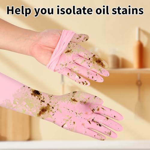 Long Sleeves Durable Disposable Nitrile White Gloves 15inches,Household Cleaning Dishwashing Waterproof 30PCS - color: Pink, size: Medium