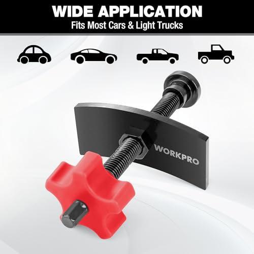 WORKPRO Heavy Duty Brake Caliper Compression Tool with 2 Caliper Hangers | Disc Brake Pad Spreader Tool for Compressing Inner Pad, Swivel Joint Brake Piston Compressor Tool for Cars & Light Trucks - size: Heavy Duty with 2 Hangers