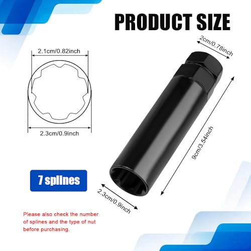 7 Spline Lug Nut Socket, Wheel Lock Key Replacement for Aftermarket 7 Spline Lug Nut, Drive Tuner Replacement Socket Key Tool Compatible with 19mm 3/4" 21mm 13/16" Hex Socket Wrench (7 Spline)