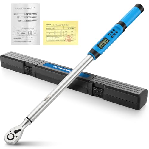 DISEN 1/2 inch Digital Torque Wrench (17-340 N.m / 12.5-250.8 Ft.lb), ±2% Accuracy, 4 Modes with Adjustable Limits, Blue/Red Alarm & Buzzer, 5 Units, for Automotive Motorcycle Bicycle Repair - size: 1/2 inch