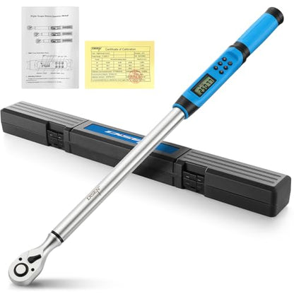 DISEN 1/2 inch Digital Torque Wrench (17-340 N.m / 12.5-250.8 Ft.lb), ±2% Accuracy, 4 Modes with Adjustable Limits, Blue/Red Alarm & Buzzer, 5 Units, for Automotive Motorcycle Bicycle Repair - size: 1/2 inch