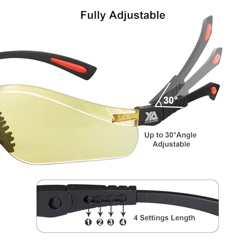 xaegistac Shooting Glasses Anti Fog -Shooting Range Eye Protection | Adjustable Safety Glasses with Z87.1 Certificated Impact Reistance - color: Black Orange Frame Yellow Lens