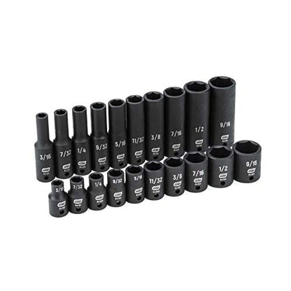 GEARWRENCH 20 Pc. 1/4" Drive 6 Pt. Standard & Deep Impact Socket Set, SAE - 84900