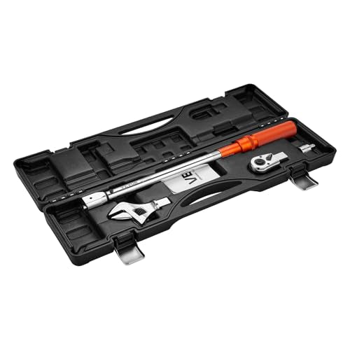 VEVOR Adjustable Torque Wrench 1/2 Inch Drive, 20-160Ft.lb/27.1-216.8Nm, 38MM Open End, 3/8 Inch Drive Torque Wrench with Interchangeable Jaw & Ratchet Head for HVAC, Car, Moto, Narrow Pipeline - size: 20-160FT.LB, style: 1/2-Inch