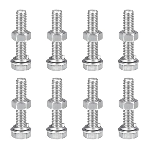 uxcell M8 x 40mm Hex Head Screws Bolts, Nuts, Flat & Lock Washers Kits, 304 Stainless Steel Fully Thread Hexagon Bolts 8 Sets - size: M8 x 40mm