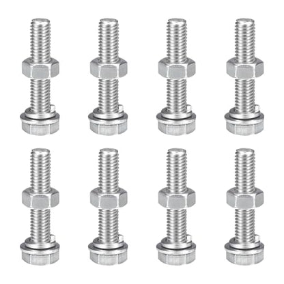 uxcell M8 x 40mm Hex Head Screws Bolts, Nuts, Flat & Lock Washers Kits, 304 Stainless Steel Fully Thread Hexagon Bolts 8 Sets - size: M8 x 40mm