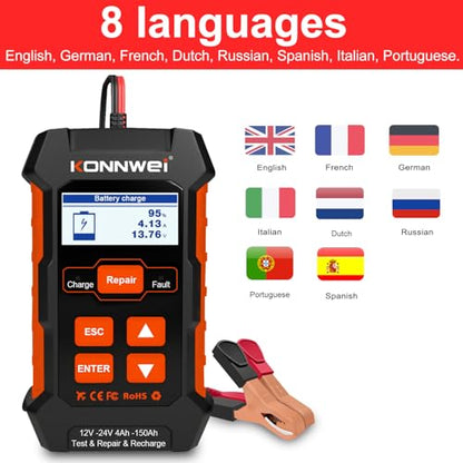 KONNWEI KW520 12V/24V Car Battery Tester, 100–2000 CCA Battery Load Analyzer, Automotive Battery Tester with Cranking, Charging, Alternator & Starter System Test, for Cars, Trucks, SUVs, Motorcycles