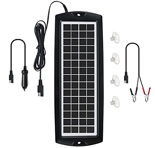 Sunway Solar Solar Car Battery Trickle Charger & Maintainer 5W Solar Panel Power 12V Charger kit Waterproof for Car Automotive RV Marine Boat Truck Motorcycle Trailer Tractor Powersports Snowmobiles - size: 5W