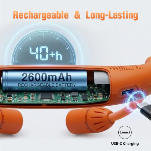 LED Neck Light with Bluetooth Speaker,Bendable Book Light 2600mAh | Reading Light,5.7oz adjustable angle,5 modes 80H+,500 lumens rechargeable,for camping hiking Knitting reading repairing - color: Orange