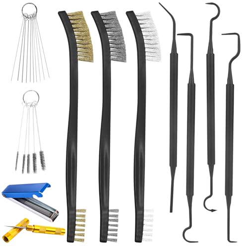 11Pcs Carburetor Cleaning Tool, Carb Jet Cleaning Kit & Welding Tip Cleaner with Stainless Steel Needles, Brushes & Hooks for Motorcycle ATV Chainsaw & Welder Professional - color: E-Style-11PCS