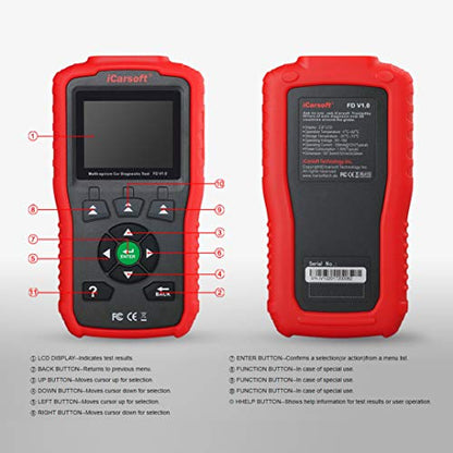 Auto Diagnostic Scanner iCarsoft FD V1.0 for Ford/Holden, ABS, SRS, Oil Service Reset ect (Red) - style: for Ford/Holden