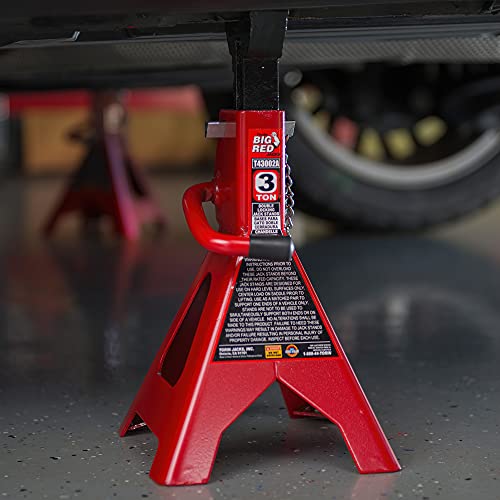BIG RED T43002A Torin Steel Jack Stands: Double Locking, 3 Ton (6,000 lb) Capacity, Red, 1 Pair - size: 3 Ton, style: Double Locking