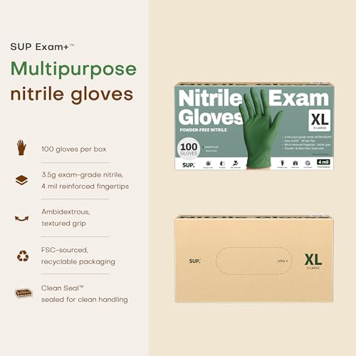 SUP Powder-Free Nitrile Exam Gloves, 100 Count Food Safe Latex-Free Disposable Gloves for Medical Lab Cooking Cleaning, Green - color: X-large (Moss Green)