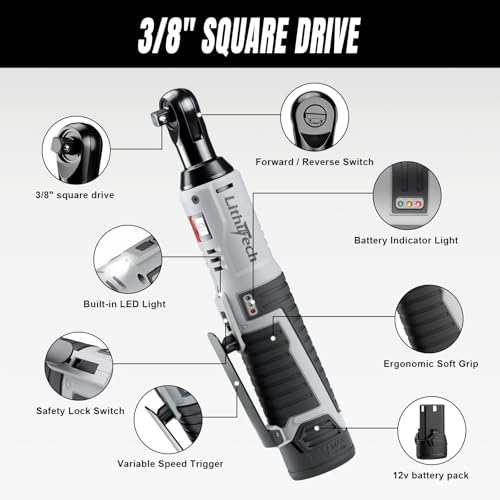 3/8" Cordless Electric Ratchet Wrench Set, 40Ft-lbs, 12V Power Ratchet Tool Kit With 2 Packs 2000mAh Lithium-Ion Battery And Charger,6 Sockets, 1/4" Adapter and 3" Extension Bar
