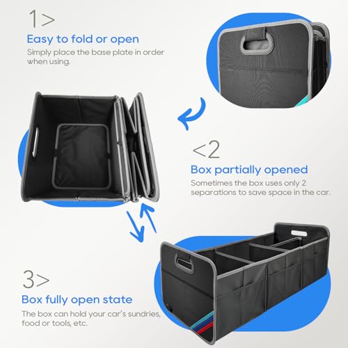 XL Car Trunk Organizer, 4 Compartments, 94L Capacity, Oxford Polyester 600D Material, Easy Fold and Store, Prevents Sliding | Rugged & waterproof large storage box. Features 94L capacity, 6 large mesh pockets & non-slip base for SUV, garage, camping - siz