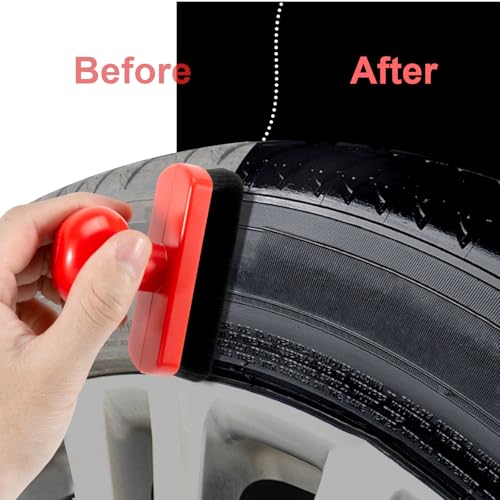 UNIMEIX Tire Shine Applicator Brush Large Vegan Tire Shine Brush with Storage Stand for Vehicles Tire Shine Polish Wax and Car Wash (Red) - color: Red