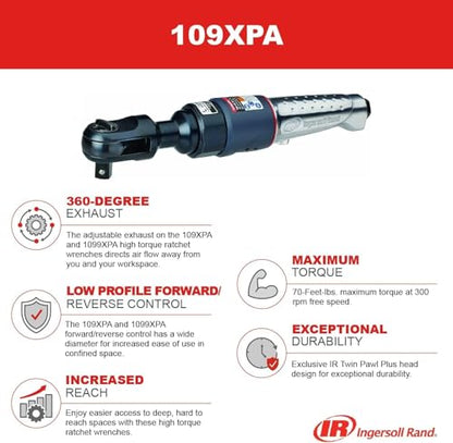 Ingersoll Rand 109XPA 3/8" Air Ratchet Wrench, 76 ft-lb Torque, 220 RPM - size: 3/8" Drive, style: 76 ft.-lb.