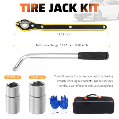 2 Ton Scissor Jack for Car Set Heavy Duty,Portable Car Jack Kit Includes Scissor Jacks Handle/Lug Wrench/Lug Nut Socket,Professional Cars Emergency Kits Tire Jacks Kit for Cars