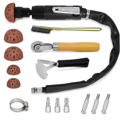 Air Tire Repair Polish Patch Kit Heavy Duty - Includes 2500RPM Air Tire Buffer, Tire Inner Liner Scraper, 4 Tungsten Steel Buffing Wheel, Patch Roller, & Wire Brush - Professional Tire Patch Tools