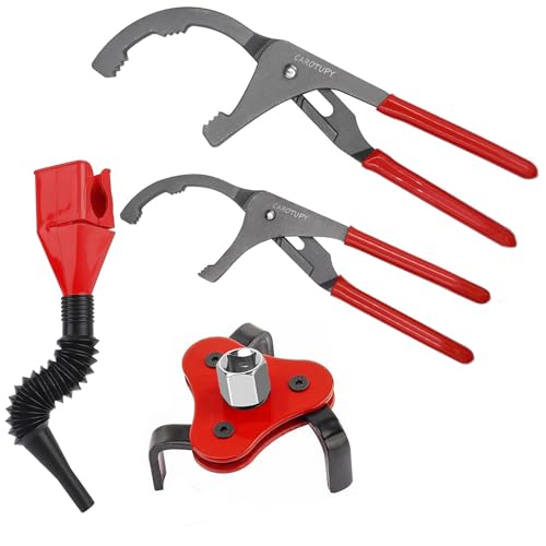 4Pcs Oil Filter Pliers Set, 3 Jaw Oil Filter Wrench With Oil Snap Funnel, 9" and 12" Oil Filter Pliers Adjustable From 1-3/4"-6" - size: 4 PACK Silver