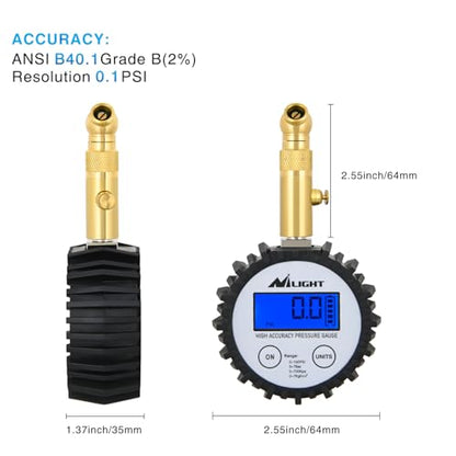 Nilight Digital Tire Pressure Gauge 100PSI Heavy Duty Stainless Steel Air Chucks ANSI 2A Certified Large Dial Wheel Service Checker for Truck Semi Truck ATV Motorhome Cars & RV Accessories - color: Digital Tire Gauge