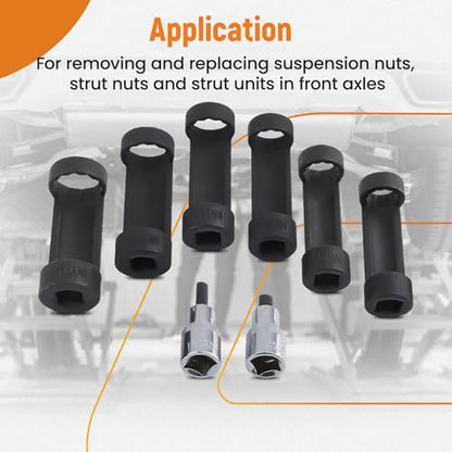 maXpeedingrods 8pc Strut Nut Socket 16mm 18mm 19mm 21mm 22mm 24mm | 12 Point 1/2" Drive Suspension Strut Spreader Socket - style: 8 Pcs