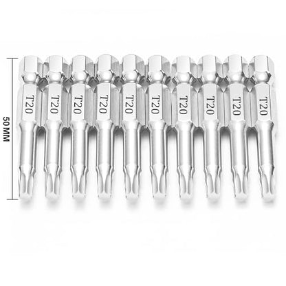 T20 Torx Bits(10-Pack 2 Inch), 1/4 Inch Hex Shank S2 Steel Magnetic star 6 Point Screwdriver bit set - style: T20