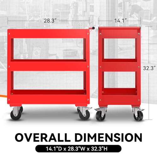 Auto Dynasty 3-Tier Rolling Service Cart 330 lbs Capacity Tool Cart on Wheels Heavy Duty Utility Cart for Warehouse, Garage and Mechanic Work, Red - size: 330lbs