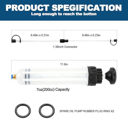 Fluid Transfer Pump, 200cc Oil Extractor Pump for Oil Change, Oil Syringe | Manual Oil Extraction and Filling Pump with Two Hoses, for Automotive, Motorcycle & Equipment Maintenance - size: Fluid Pump - 200cc