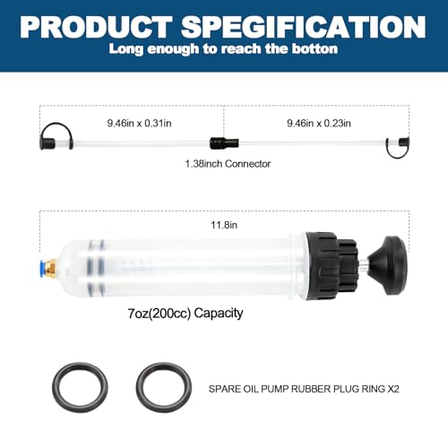 Fluid Transfer Pump, 200cc Oil Extractor Pump for Oil Change, Oil Syringe | Manual Oil Extraction and Filling Pump with Two Hoses, for Automotive, Motorcycle & Equipment Maintenance - size: Fluid Pump - 200cc