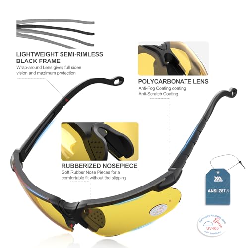 xaegistac Shooting Glasses with Case-Safety Glasses Anti Fog | Z87.1 Certificated Impact Resistance Safety Glasses for Hunting Shooting Sports - color: Yellow