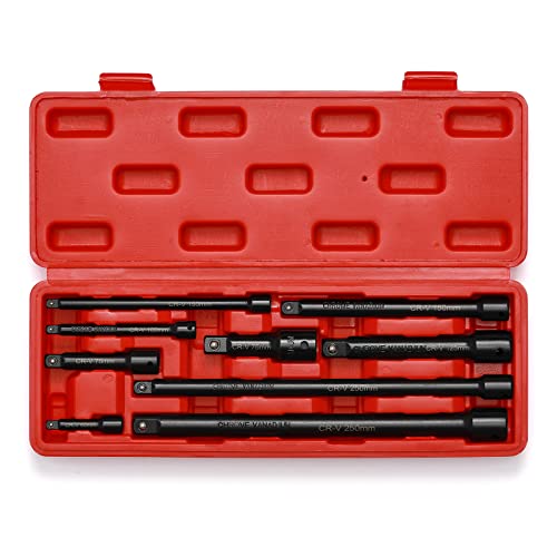 Mayouko 1/4",3/8",1/2" Drive Extension Bar Set, CR-V, 9 Pieces Socket Extension Bars for Narrow and Deep Areas