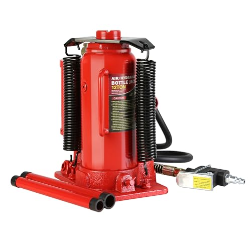 Pneumatic Air Hydraulic Bottle Jack, 12 Ton//24,000 LBS All Welded Bottle Jack, 10.2-20.1 inch Lifting Range, with Manual Hand Pump & Handle,Heavy Duty Auto Truck Travel Trailer Repair Lift - color: Red, size: 12Ton