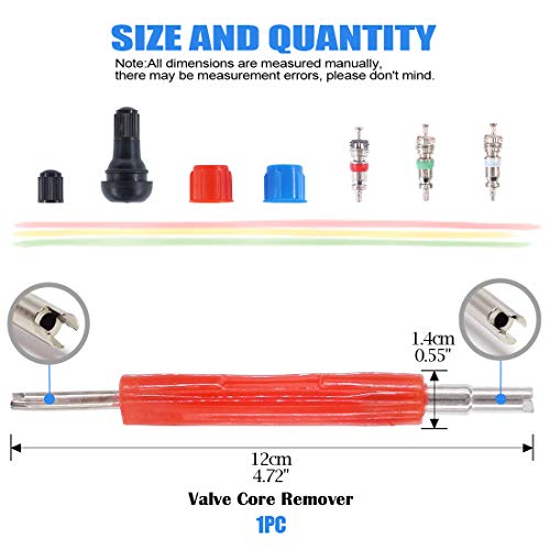 Glarks 148Pcs Tire Valve Car Air Conditioner Valve Core Kit, Tyre Air Valve Cap Tire Valve Core Tire Valve Stem Air Conditioning Valve Core with Dual Head Valve Core Remover Tool 6 in1 Tire Repair Set - style: 148Pcs