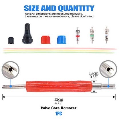 Glarks 148Pcs Tire Valve Car Air Conditioner Valve Core Kit, Tyre Air Valve Cap Tire Valve Core Tire Valve Stem Air Conditioning Valve Core with Dual Head Valve Core Remover Tool 6 in1 Tire Repair Set - style: 148Pcs