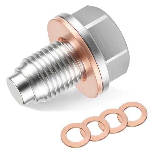 JUSTTOP M12 x 1.25 Magnetic Oil Drain Plug,Magnetic Stainless Steel Oil Pan Drain Nut Bolt with 5 PCS Washer Gasket,Fits for Toyota RAV4 Sienna Tacoma Lexus Nissan Infiniti,Motorcycles,Boats - size: M12 x 1.25