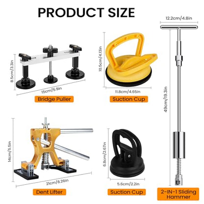 Car Dent Puller Kit,Paintless Dent Removal Kit,Car Dent Repair Kit with Slide Hammer 2 in 1 T-bar, Bridge Puller,Golden Lifter,Dent Remover Tool for Car Hail Damage DIY Repair