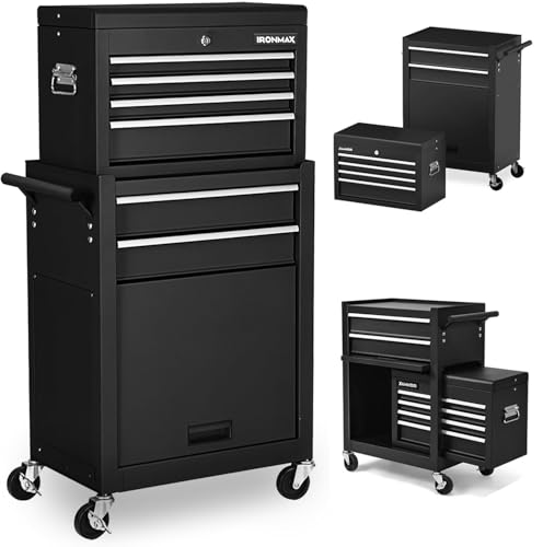 Goplus 6 Drawers Tool Chest, 2-in-1 Rolling Tool Box with Universal Lockable Wheels, Protective Liner, Detachable, Auto Lock, Metal Tool Storage Cart, Heavy Duty Tool Cabinet for Garage Shop - color: Black, style: 6 Drawers